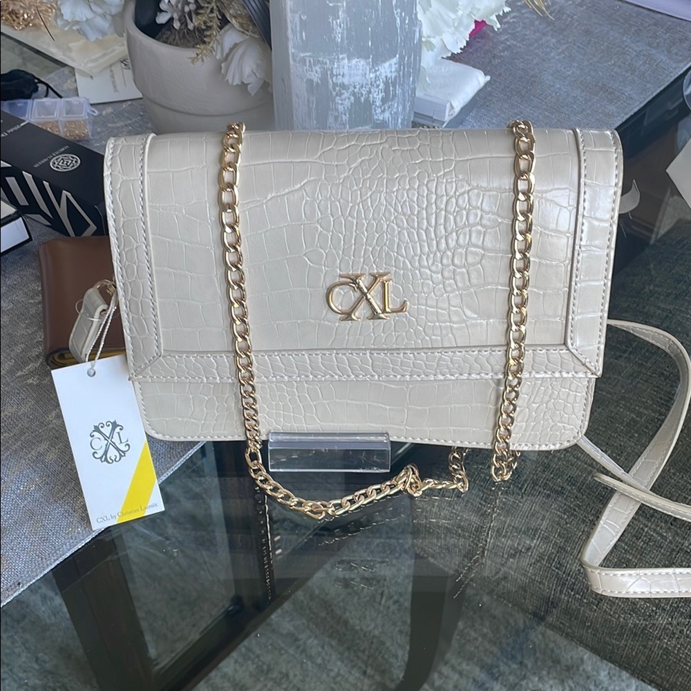 CXL by Christian Lacroix Cream Croc-Embossed Crossbody Bag